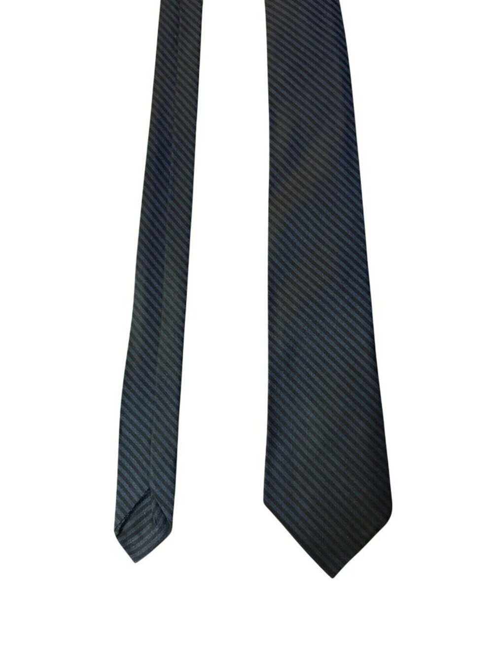 Vintage Mens Skinny Tie All Silk Navy Blue Striped 55" Narrow Necktie Used